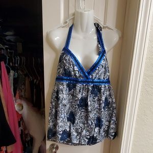 Guess Blue and White Paisley Halter Tank Top